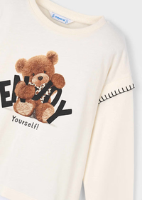 Mayoral Girls Teddy Bear Motif Long Sleeved T-shirt