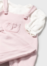 Mayoral Baby Girls Dungaree Set with Matching Hat in Pink and White