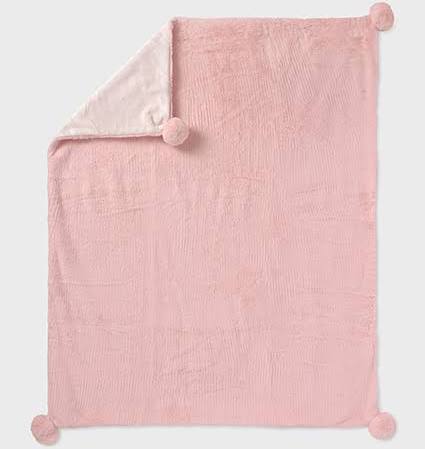 Mayoral Rose Pink Baby Girls Fluffy Blanket with Pom Pom Detail