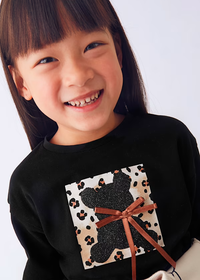Mayoral Girls Long Sleeved Leopard Print and Teddy Bear T-shirt with Bow