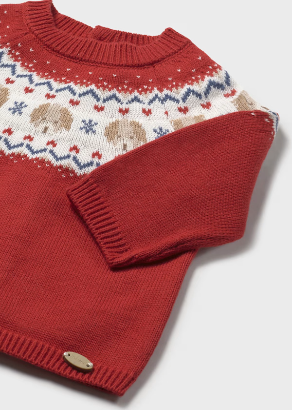 Mayoral Baby Red Puppy Festive Knitted Jumper