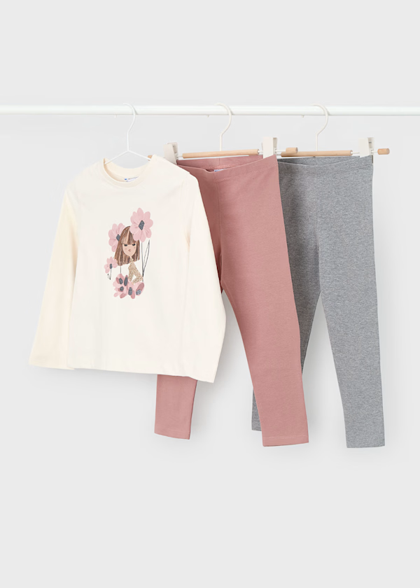 Mayoral Girls 2 Piece Outfit Set - Grey Leggings & Long Sleeved T-shirt
