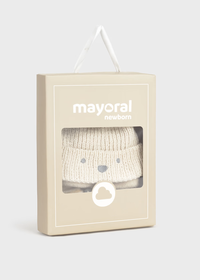 Baby Grey and Beige Natural Unisex Knitted Pom Pom Hat and Socks