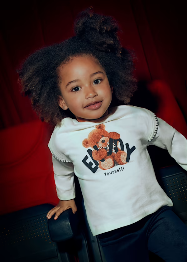 Mayoral Girls Teddy Bear Motif Long Sleeved T-shirt