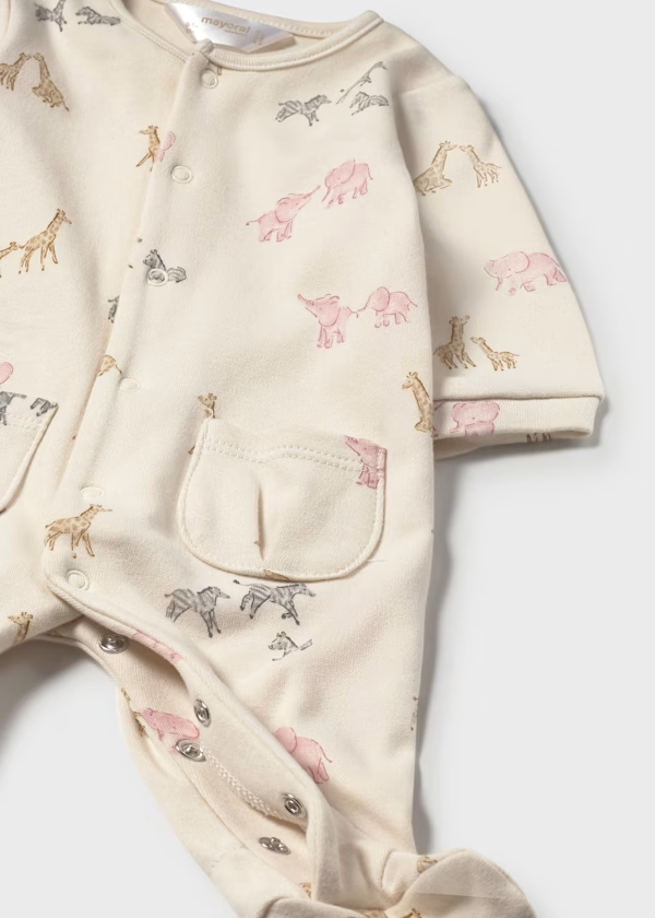 Mayoral Baby Girls Animal Print Elephant and Giraffe Sleepsuit in Two Colours | Pink/ Beige