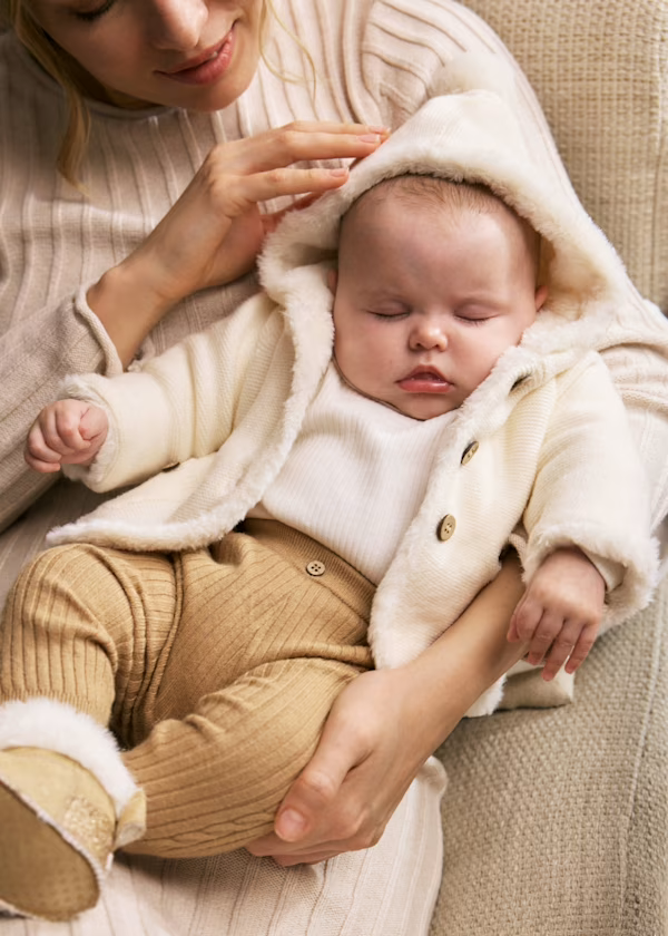 Mayoral Baby Cream PomPom Winter Knitted Cardigan Jacket with Fur
