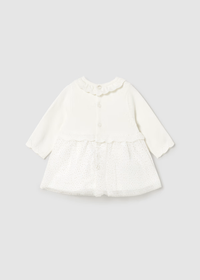 Mayoral Girls Ecru Ivory Knit and Tuelle Dress with Gold Special Occasion