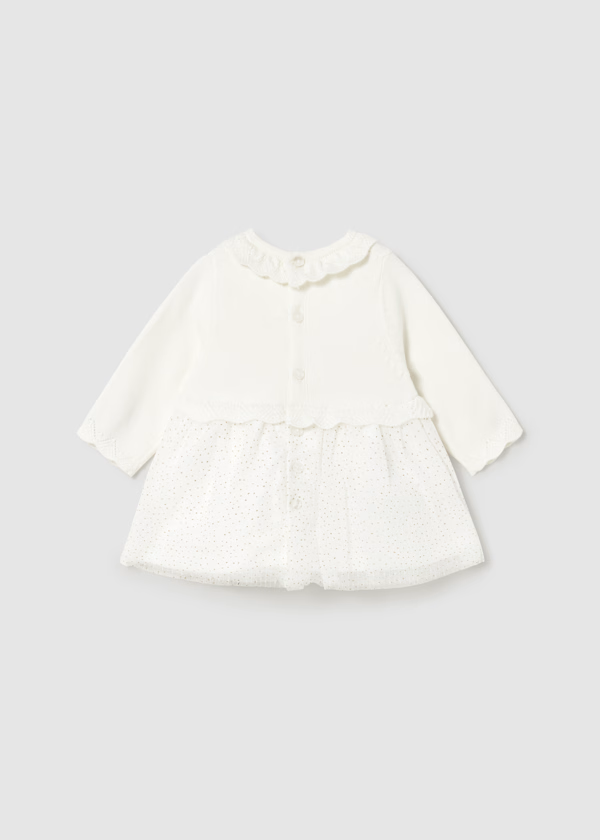 Mayoral Girls Ecru Ivory Knit and Tuelle Dress with Gold Special Occas –  Little Lily & Co