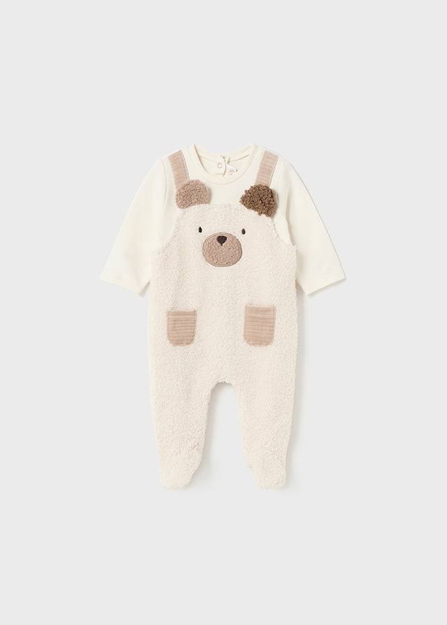 Mayoral Unisex Baby Ivory &  Beige Teddy Bear Fleece Babygrow