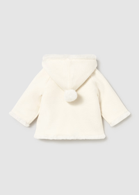 Mayoral Baby Cream PomPom Winter Knitted Cardigan Jacket with Fur