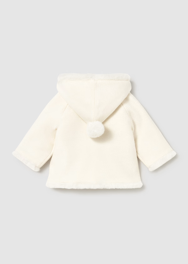 Mayoral Baby Cream PomPom Winter Knitted Cardigan Jacket with Fur