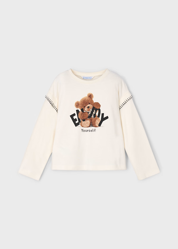 Mayoral Girls Teddy Bear Motif Long Sleeved T-shirt
