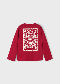 Mayoral Girls Red Strawberry Slogan ' I love you berry much' long sleeved t-shirt