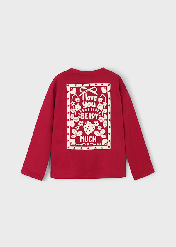 Mayoral Girls Red Strawberry Slogan ' I love you berry much' long sleeved t-shirt