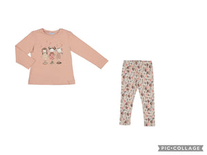 Mayoral Girls Pink Printed Long Sleeved Top and Leggings Outfit Set 4014/4784