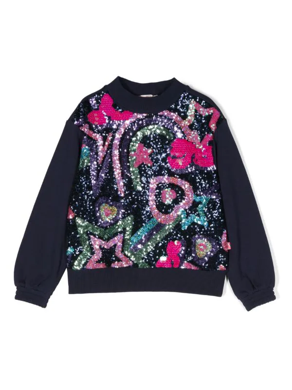 Billieblush Girls Sequins Sweatshirt Jumper in Navy | Sale