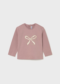 Mayoral Toddler Girls Long Sleeved Bow Blush Pink  T-shirt