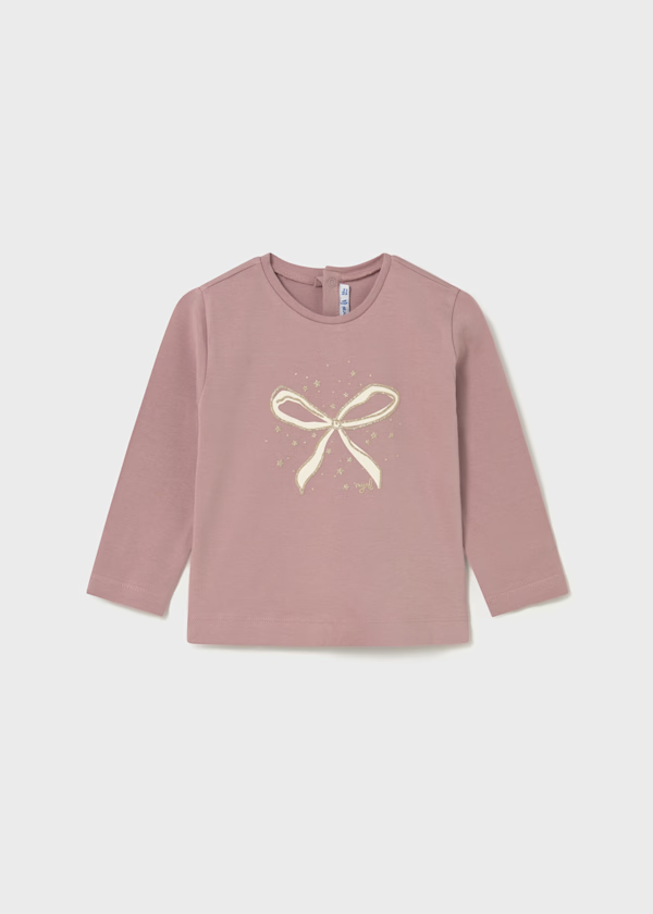 Mayoral Toddler Girls Long Sleeved Bow Blush Pink  T-shirt