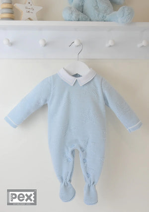 Pex Baby Boys Blue Star Knitted Romper/ Sleepsuit