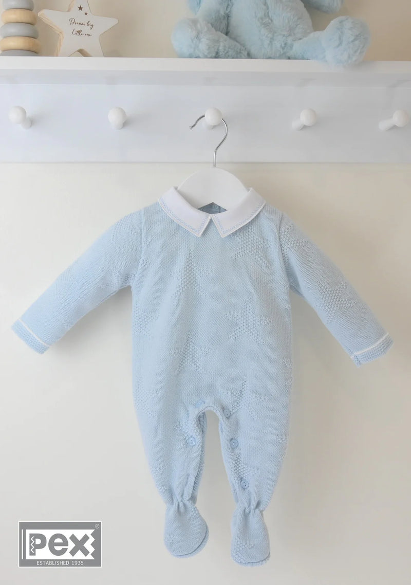 Pex Baby Boys Blue Star Knitted Romper/ Sleepsuit | Sale