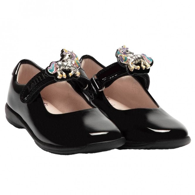 Lelli Kelly School Shoes - Bella The Unicorn Black Patent Girls Shoes Charm