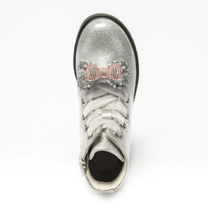 Lelli Kelly Silver Glitter Bow Detail Winter Boots Stella Heart Girls Fior Di Fiocco
