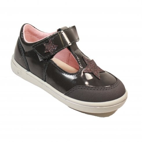Ricosta Pepino Mandy Asphalt Brown Patent Leather T-Bar Shoes