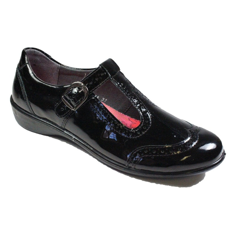 Ricotta Girls Olina Black T-bar Patent School Shoes