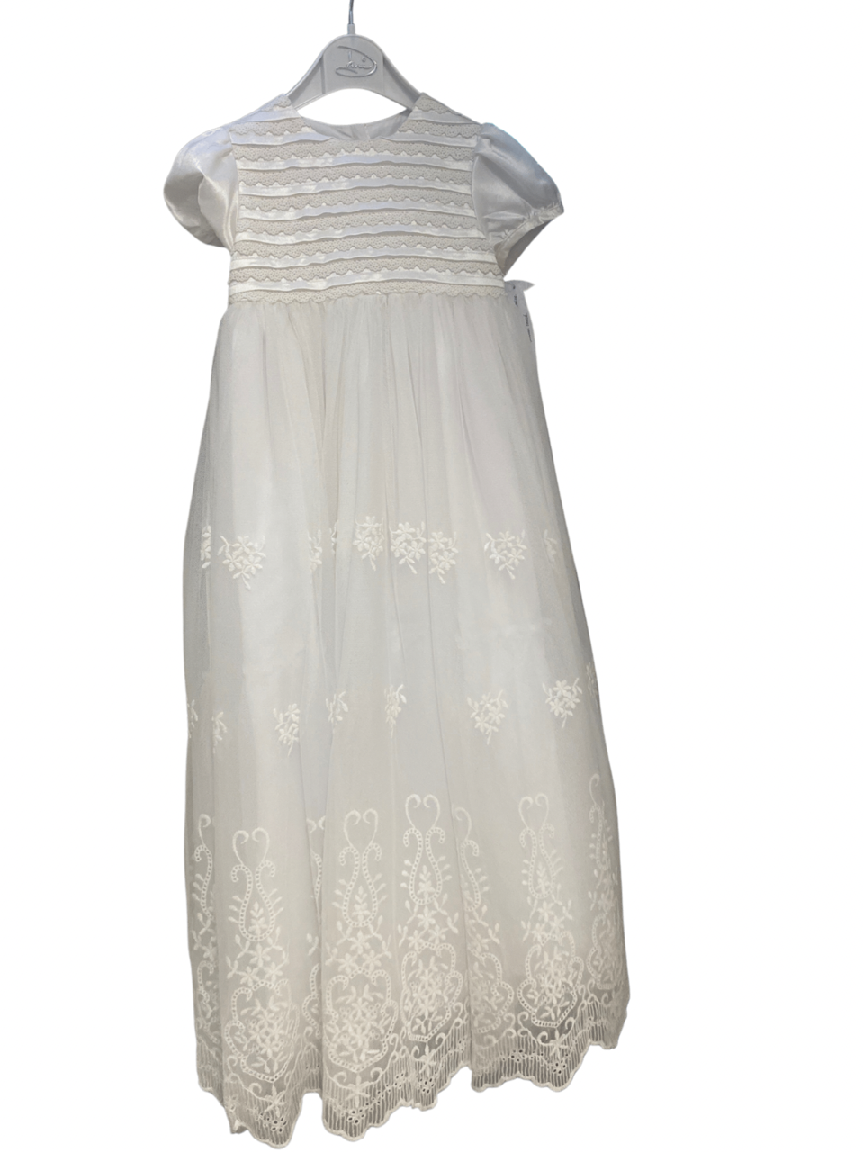 Sarah Louise Girls White Long Lace Christening Gown 094 with Bonnet