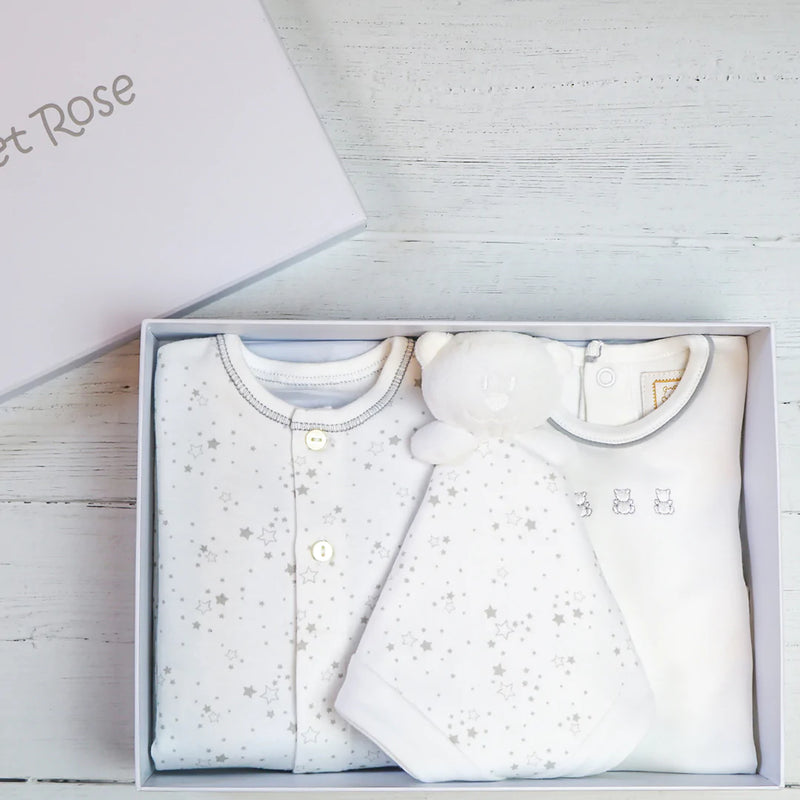 Emile et Rose Tully Unisex New Baby Gift Set Babygrow, Vest and Soft Teddy Comforter