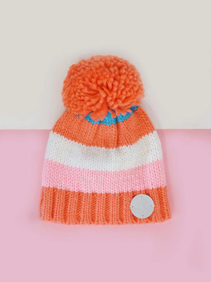 Blade & Rose Coral and Cream Striped Bobble Hat