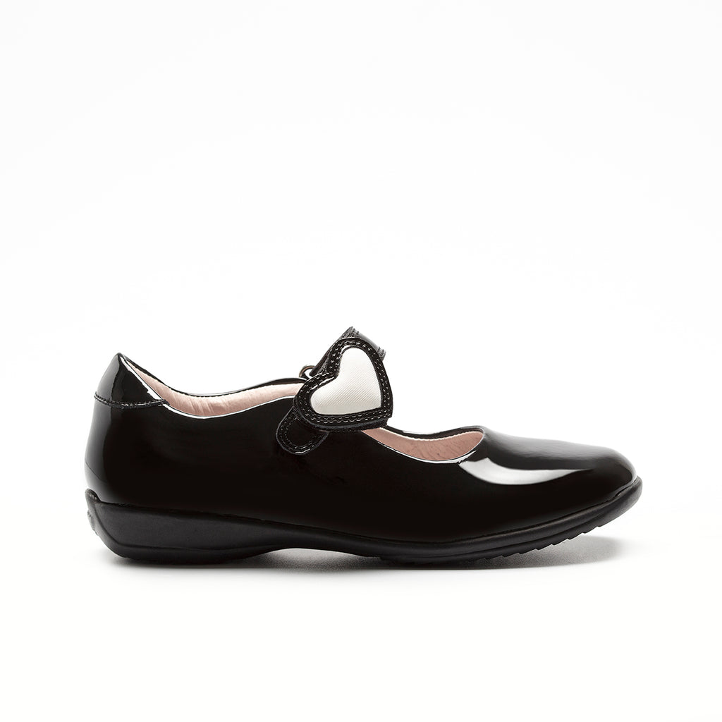Black Lelly Kelly Colourissima school shoes with a heart. Image 2 