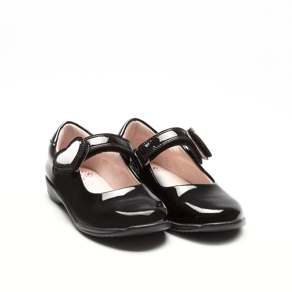 Black Lelly Kelly Colourissima school shoes with a heart. 