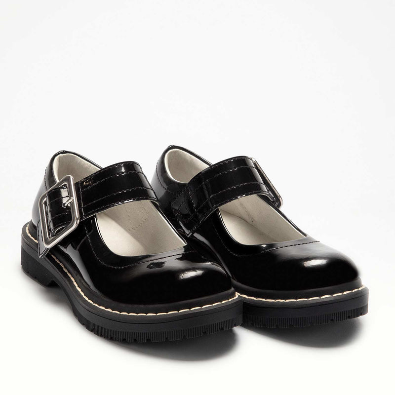 Lelli Kelly Black Buckle School Shoes Front View.