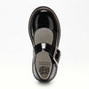Girls Lelli Kelly chunky black school shoe with a buckle. Top View.