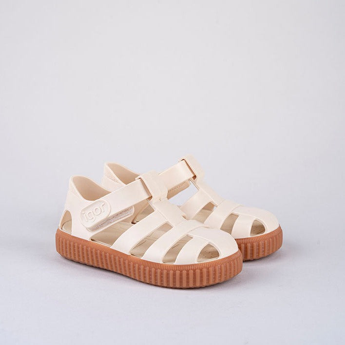 Igor Nico Caramelo Ivory Cream Marfil Velcro Jelly Sandals Kids