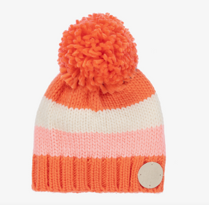 Blade & Rose Coral and Cream Striped Bobble Hat