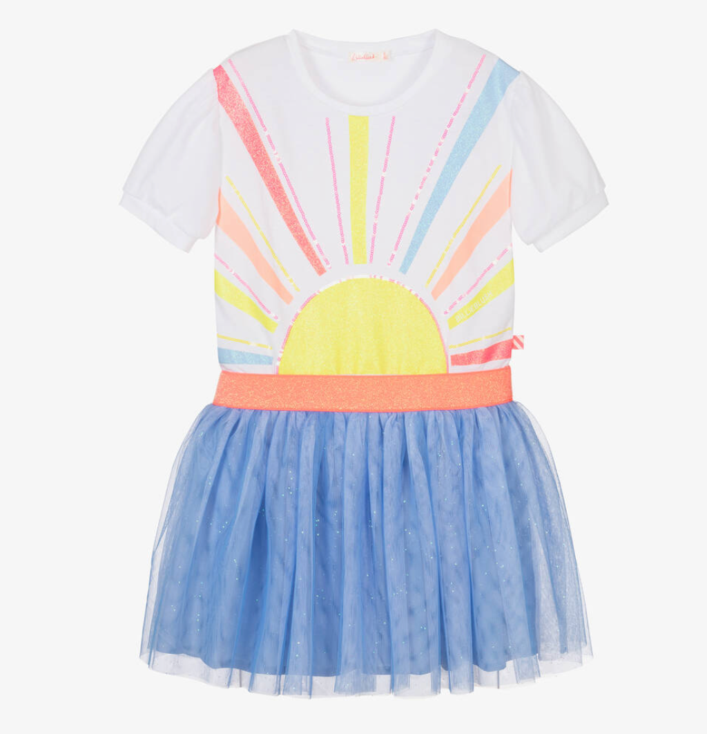 Billieblush Girls White & Blue Sunshine Tulle Dress | SALE
