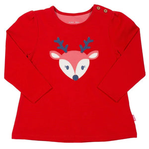 Kite Clothing Christmas Reindeer Tunic Girls Red Long Sleeved Top