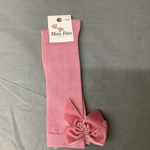 Meia Pata Pink Velvet Bow Knee High Socks